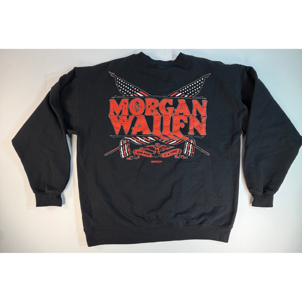 Morgan Wallen One Night At A Time 2024 Tour Sweatshirt Black Crewneck Large